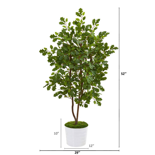 52” Oak Artificial Tree in White Tin Planter