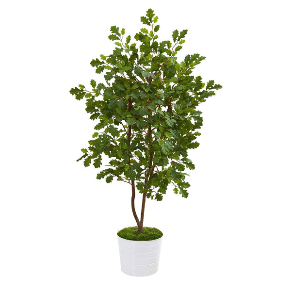 52” Oak Artificial Tree in White Tin Planter