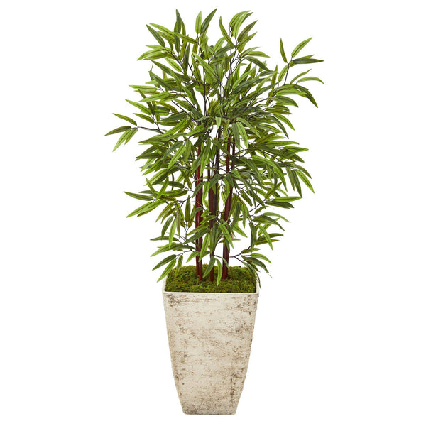53” Bamboo Artificial Tree in Country White Planter