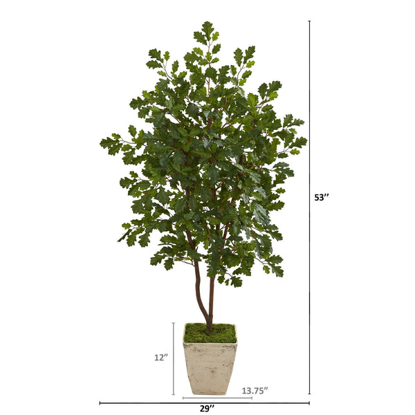 53” Oak Artificial Tree in Country White Planter