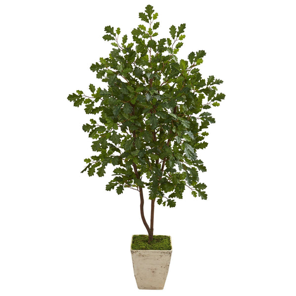 53” Oak Artificial Tree in Country White Planter