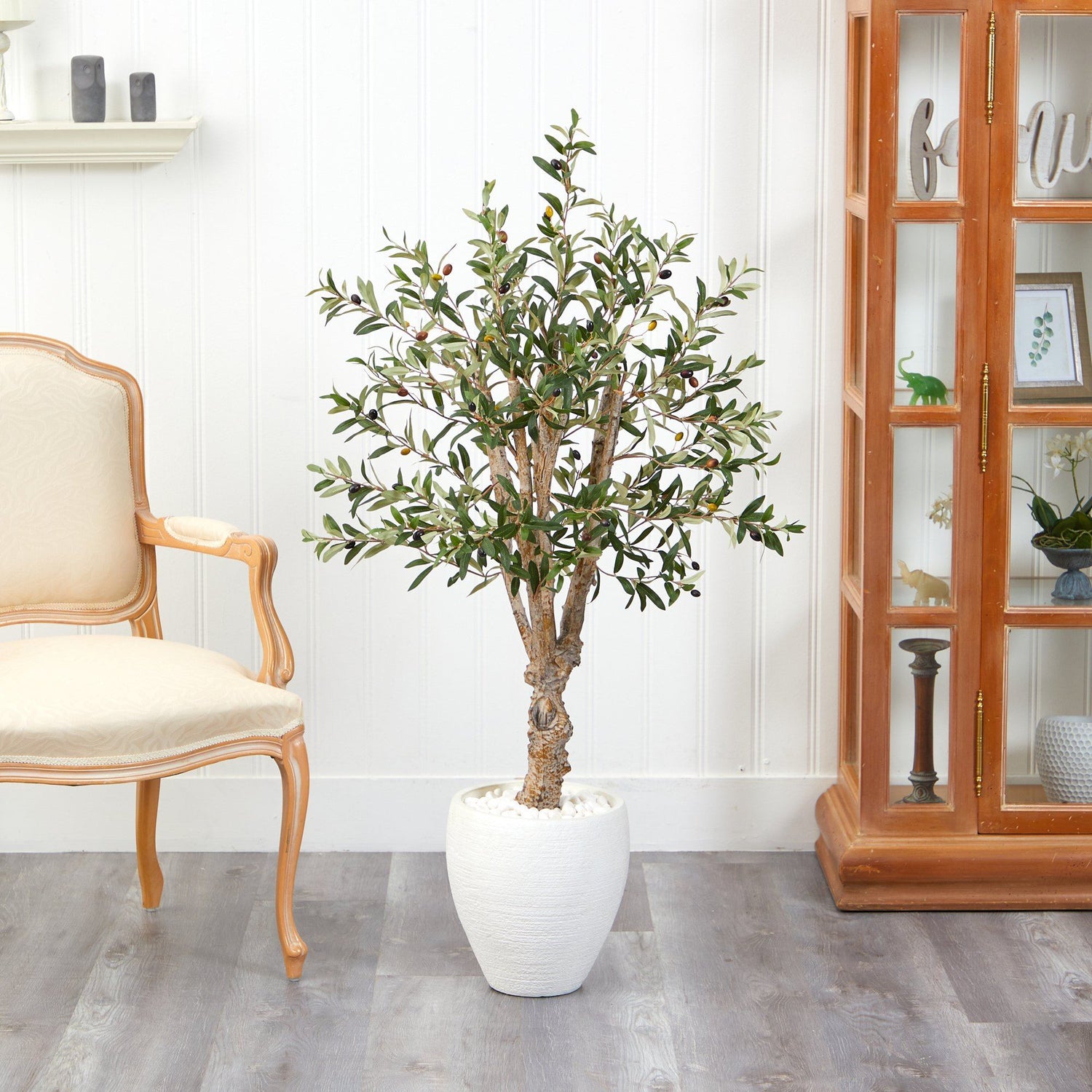 53” Olive Artificial Tree in White Planter