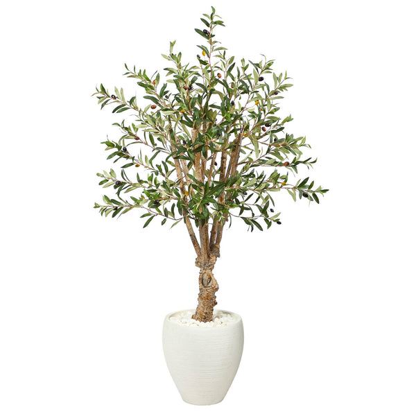 53” Olive Artificial Tree in White Planter