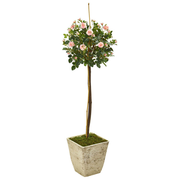 53” Rose Topiary Artificial Tree in Country White Planter