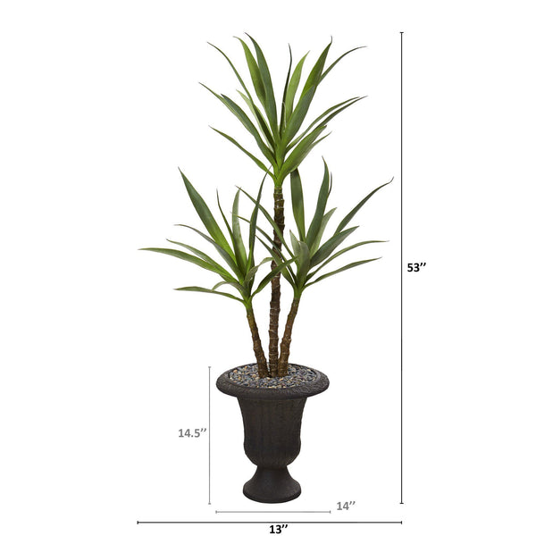 53” Triple Yucca Artificial Plant in Charcoal Urn