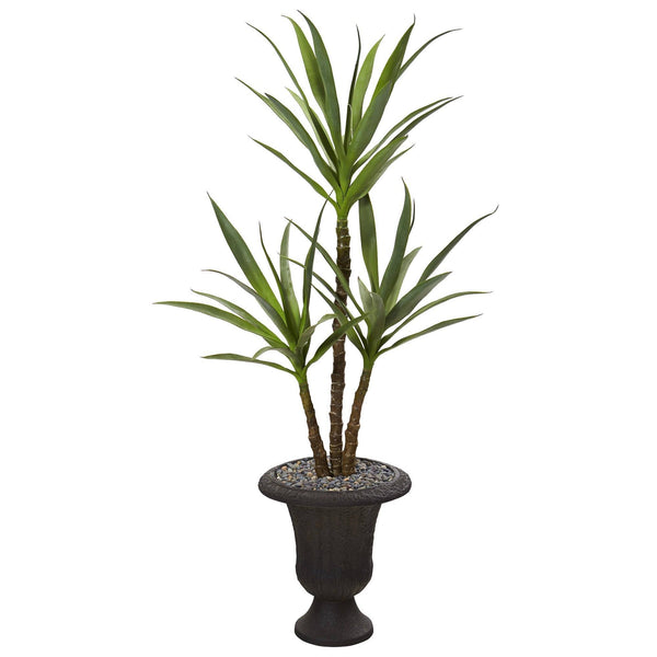 53” Triple Yucca Artificial Plant in Charcoal Urn