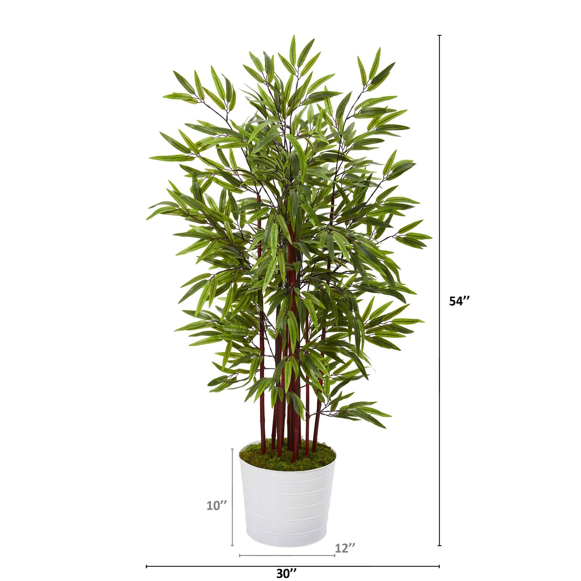 54” Bamboo Artificial Tree in White Tin Planter | Nearly Natural