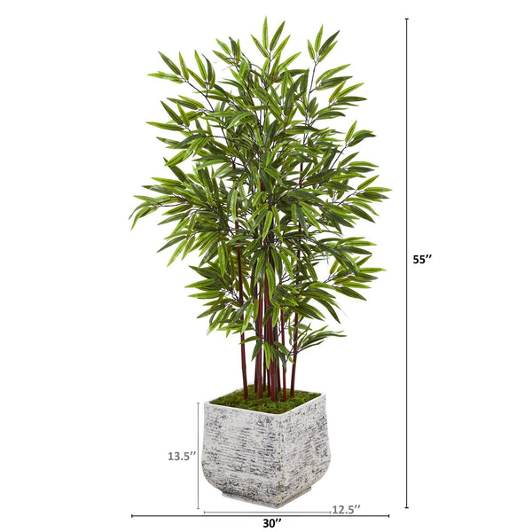 55” Bamboo Artificial Tree in White Planter | Nearly Natural