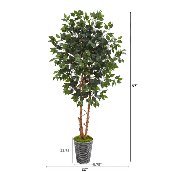 5.5’ Ficus Artificial Tree in Decorative Tin Planter | Nearly Natural