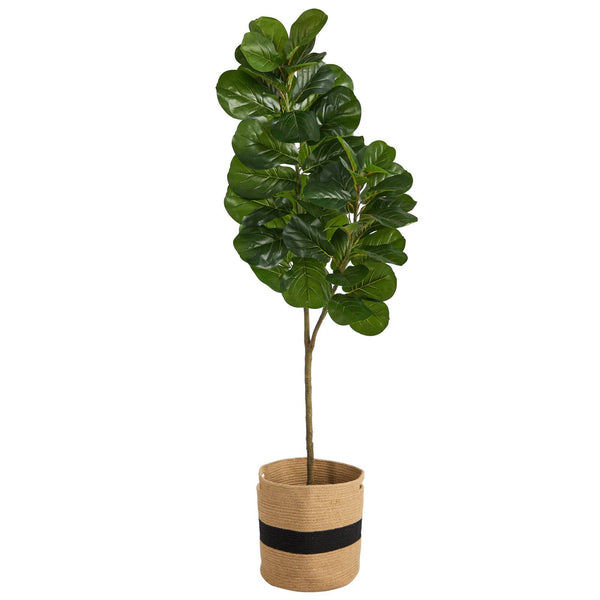 5.5’ Fiddle Leaf Fig Artificial Tree in Handmade Natural Cotton Planter