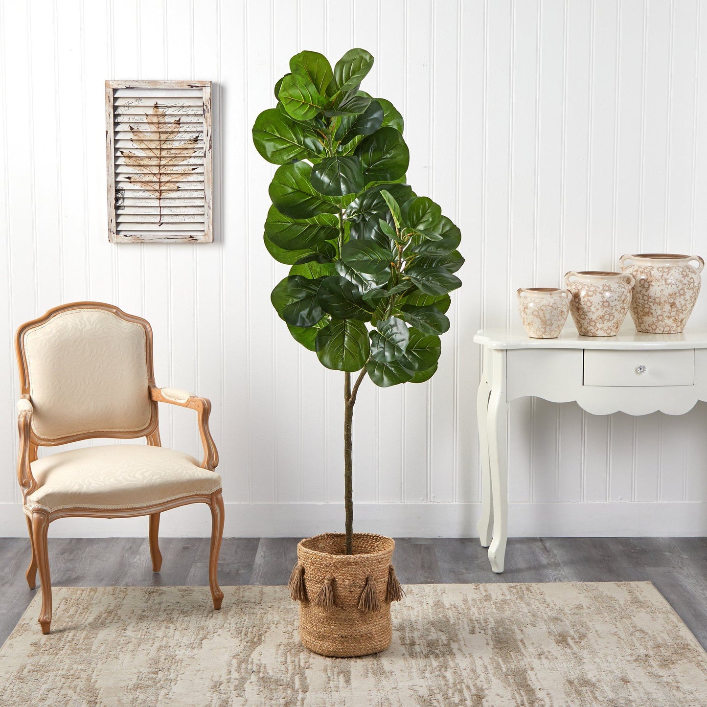 5.5’ Fiddle Leaf Fig Artificial Tree in Handmade Natural Jute Planter ...