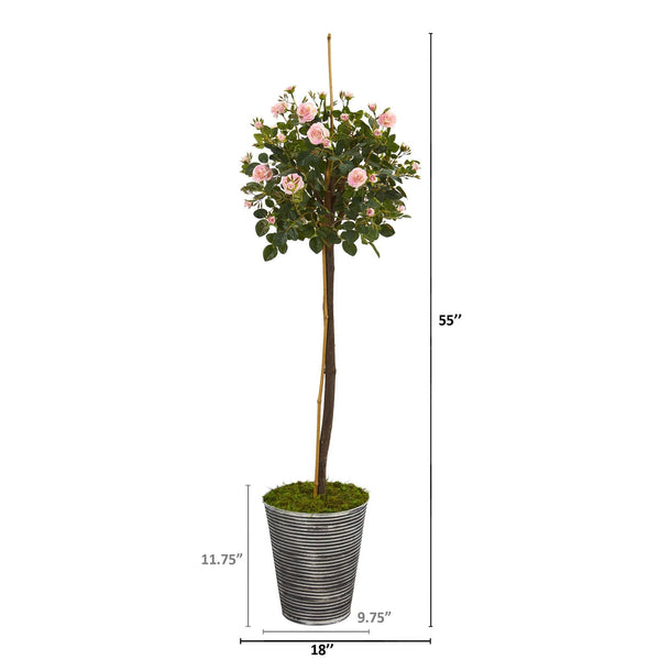 55” Rose Topiary Artificial Tree in Planter with Black Pattern