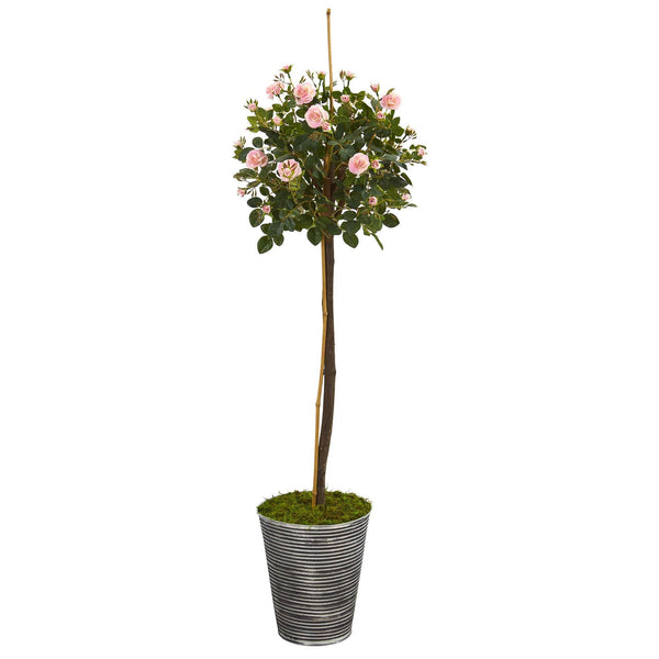 55” Rose Topiary Artificial Tree in Planter with Black Pattern