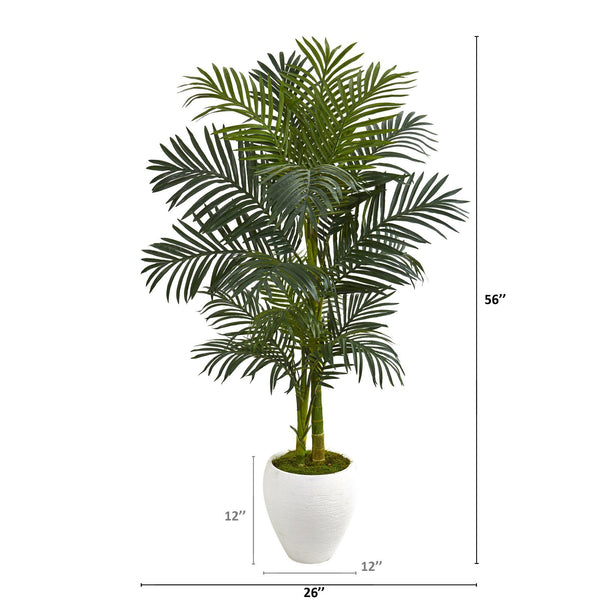 56” Golden Cane Artificial Palm Tree in White Planter | Nearly Natural