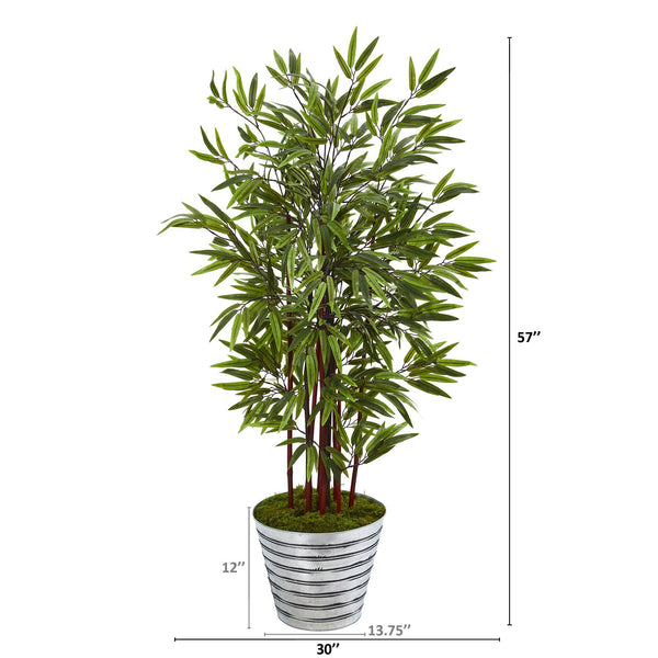 57” Bamboo Artificial Tree in Decorative Tin Bucket | Nearly Natural