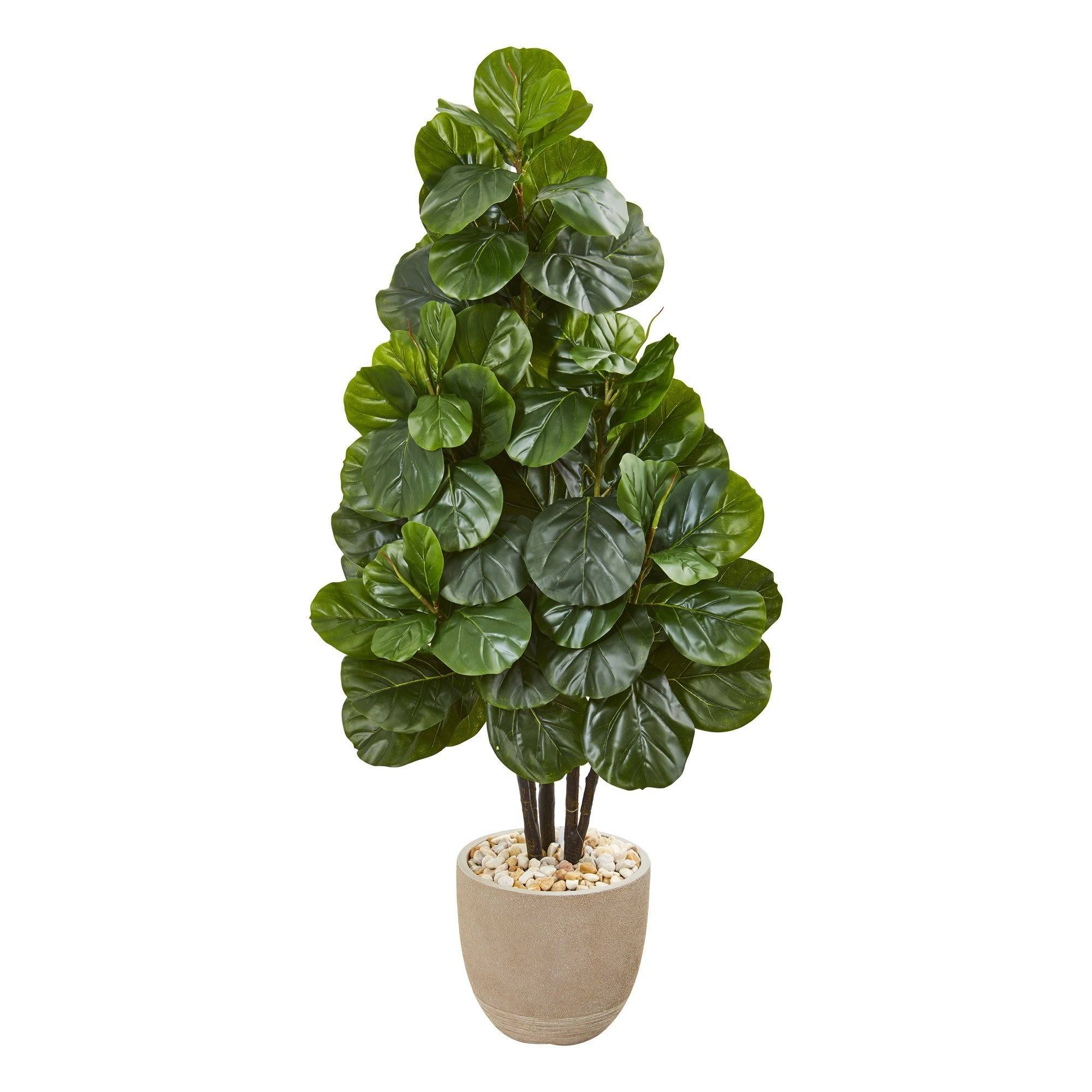 58” Fiddle Leaf Fig Artificial Tree in Sand Stone Planter | Nearly Natural