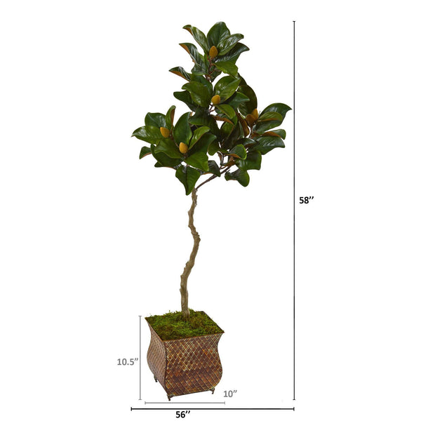 58” Magnolia Artificial Tree in Metal Planter