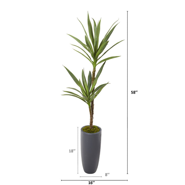 58” Yucca Artificial Plant in Gray Planter