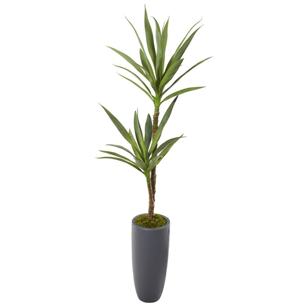 58” Yucca Artificial Plant in Gray Planter