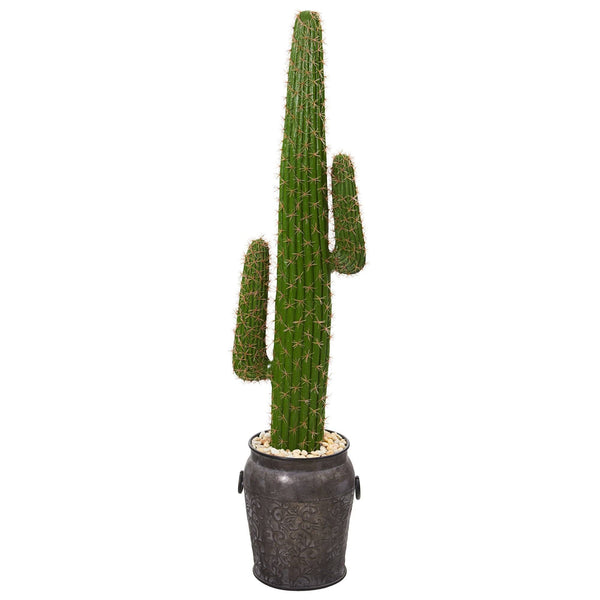 59” Cactus Artificial Plant in Metal Planter