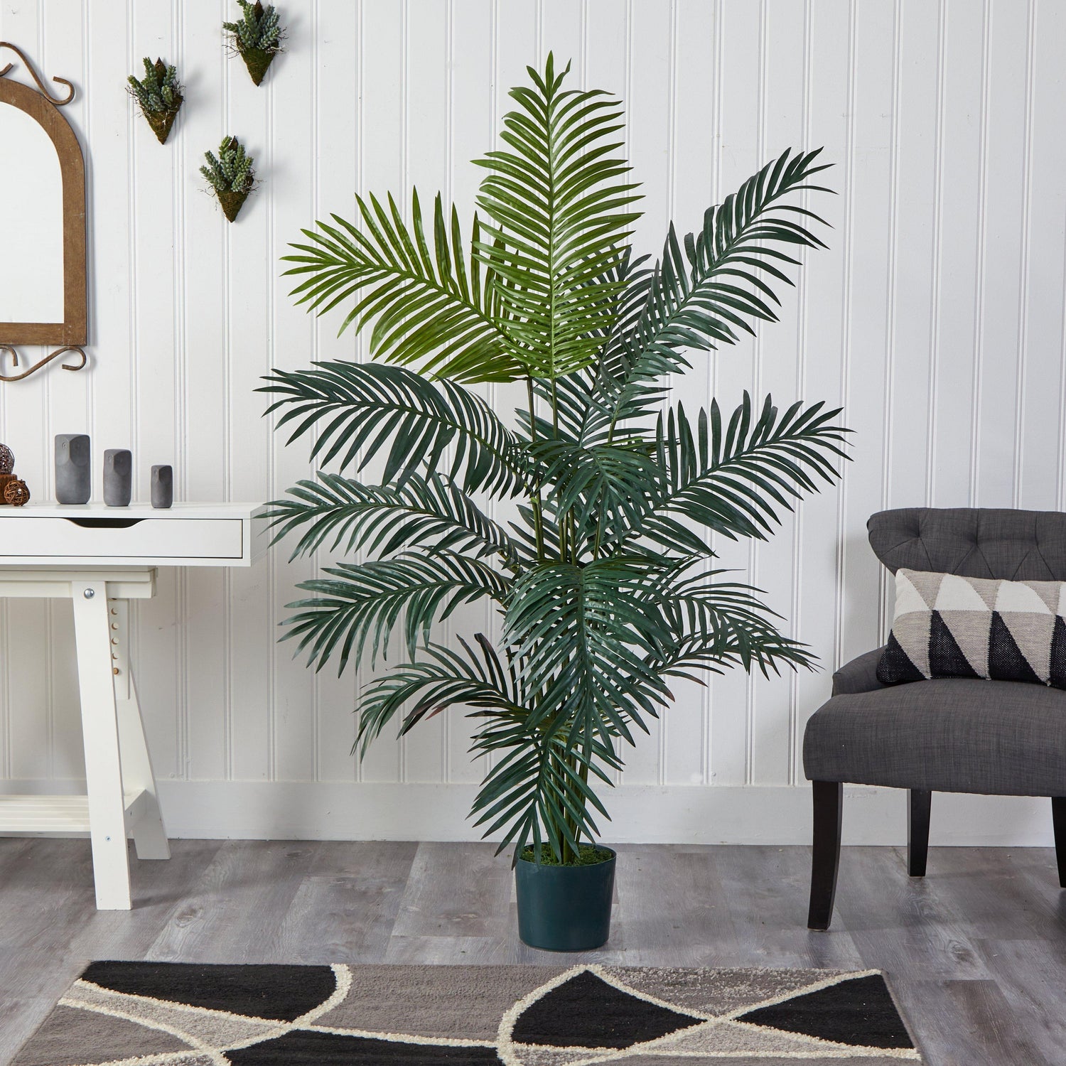 6' Artificial Paradise Palm with White Decorative Planterplanter