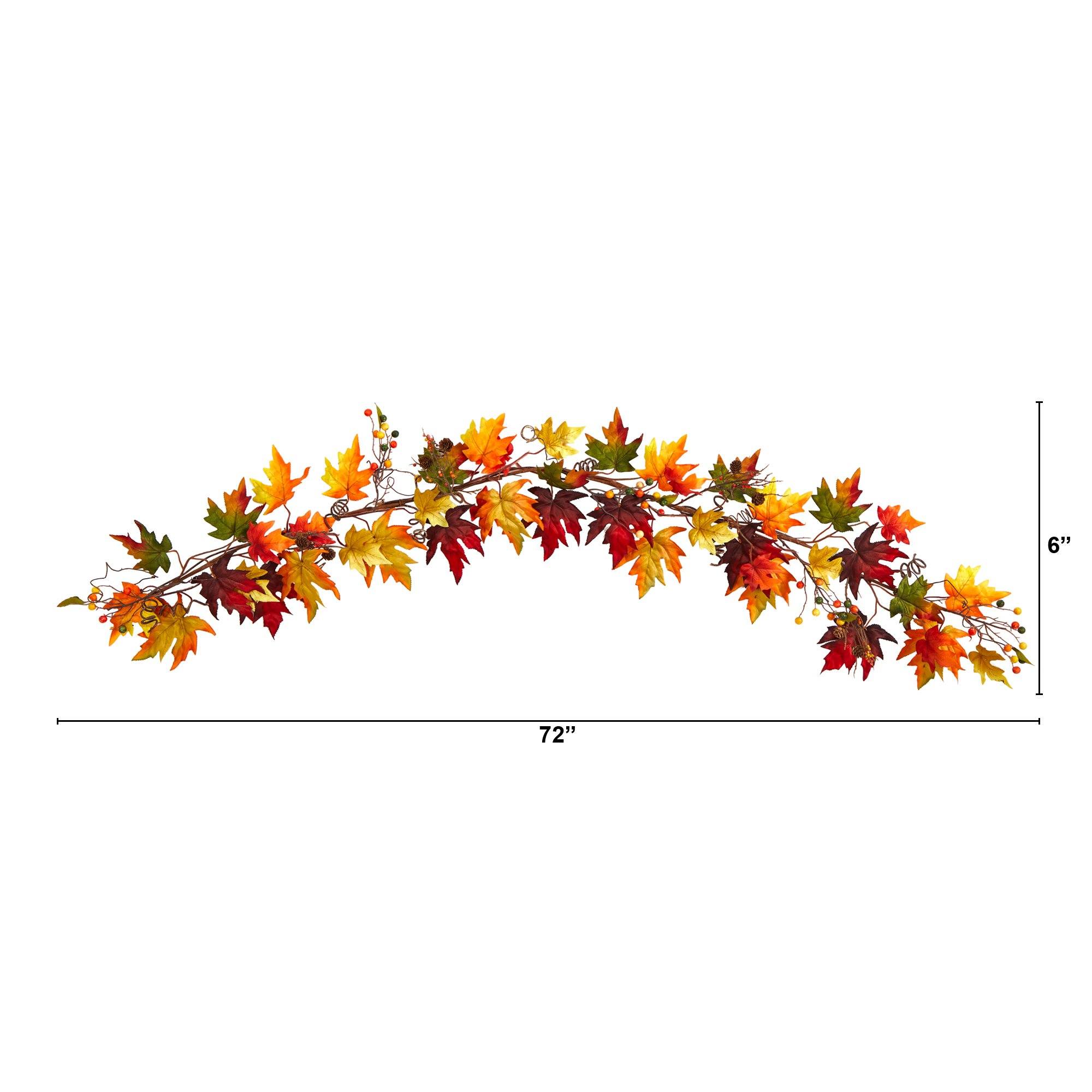 6' Autumn Maple Leaf and Berry Fall Garland | Nearly Natural