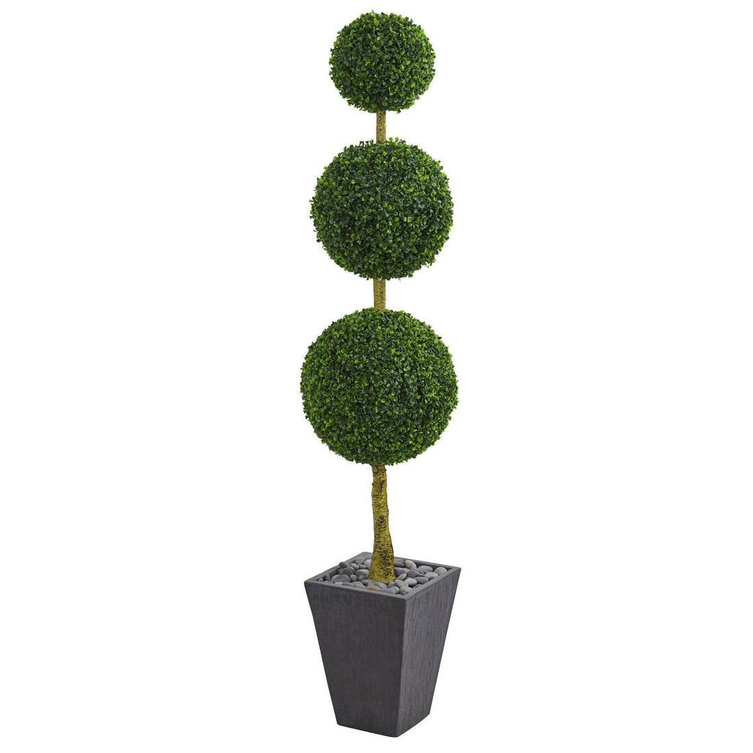 6’ Boxwood Triple Ball Topiary Artificial Tree in Slate Planter UV ...