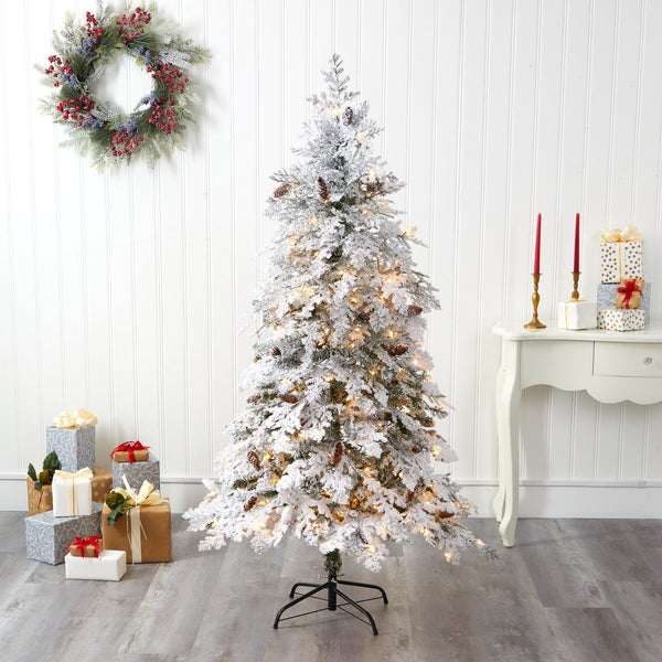 6' Flocked Montana Down Swept Spruce Artificial Christmas Tree with 250 ...