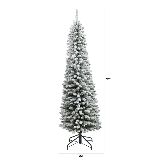 6’ Flocked Pencil Artificial Christmas Tree with 438 Bendable Branches