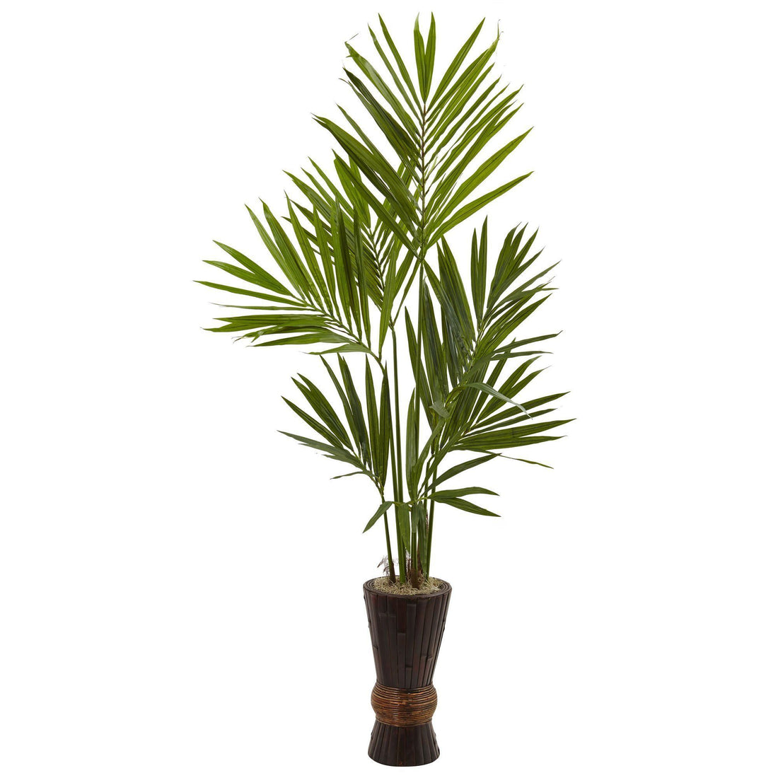 6’ Kentia Tree w/Bamboo Planter | Nearly Natural