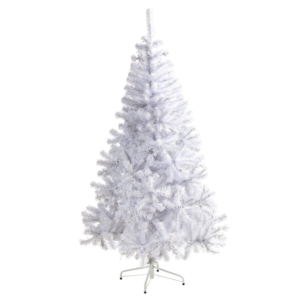 6’ White Artificial Christmas Tree with 680 Bendable Branches and 250 Clear LED Lights