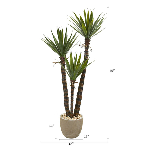 60” Yucca Artificial Tree in Sandstone Planter