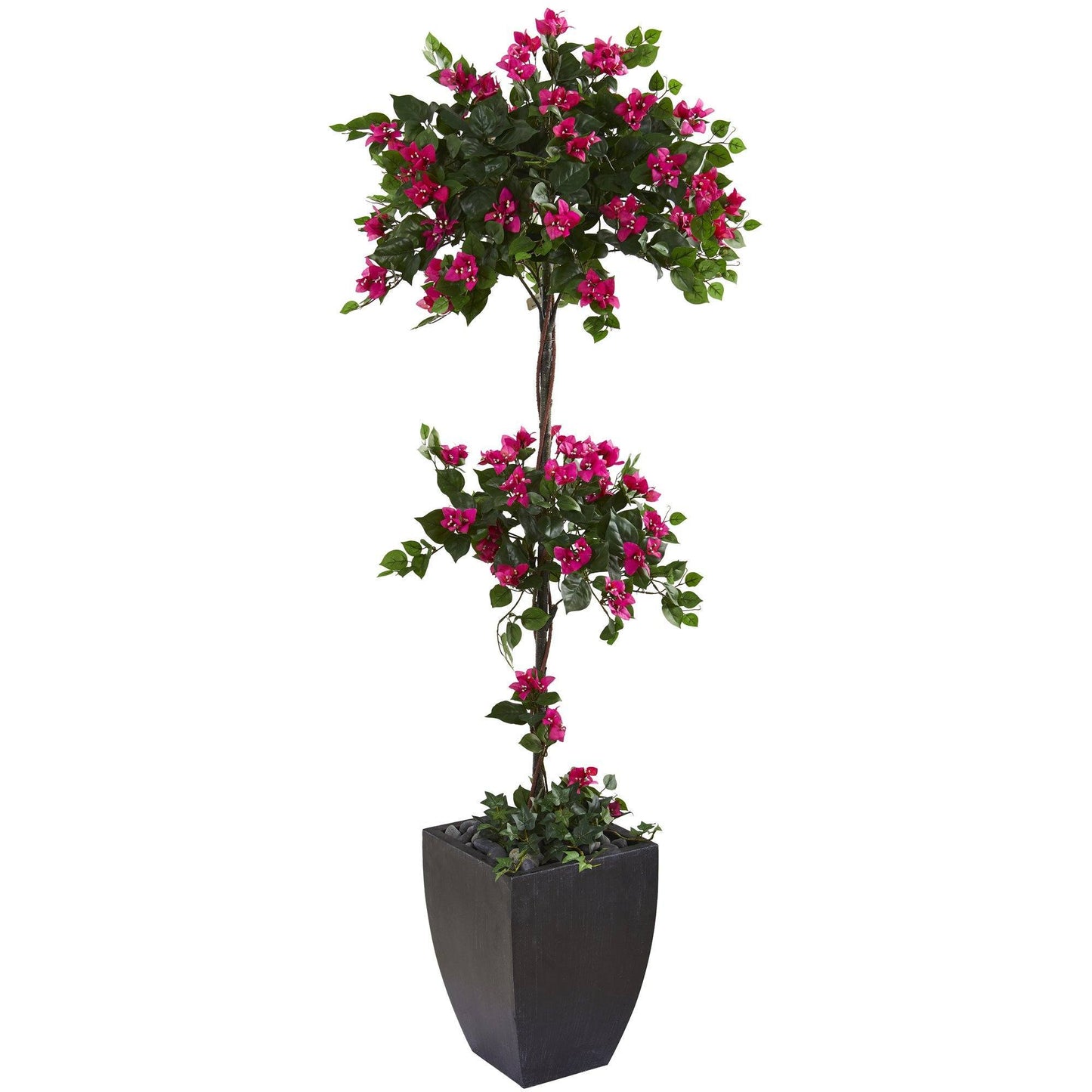 63” Bougainvillea Artificial Topiary Tree in Black Planter | Nearly Natural