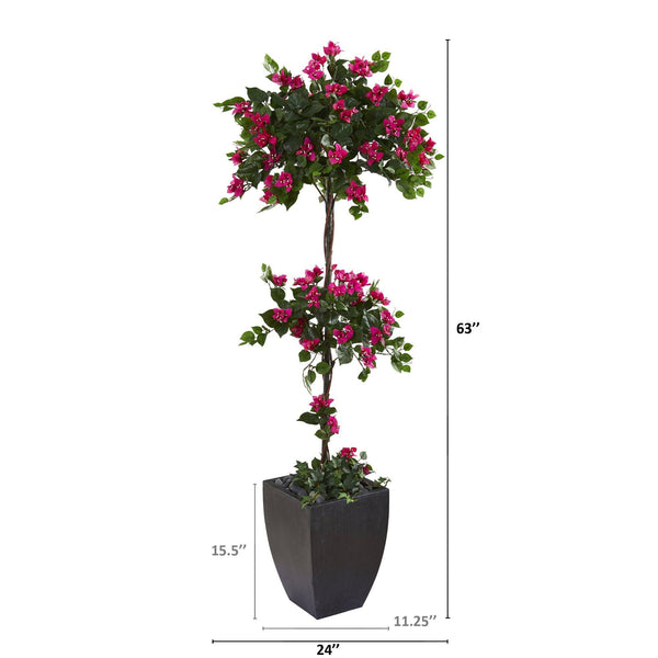 63” Bougainvillea Artificial Topiary Tree in Black Planter | Nearly Natural