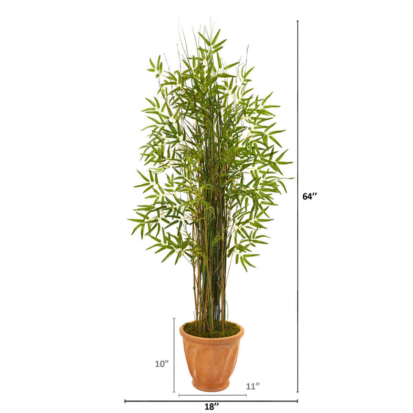 64” Bamboo Grass Artificial Plant in Terra-Cotta Planter | Nearly Natural