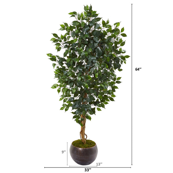 64” Ficus Artificial Tree in Metal Bowl | Nearly Natural