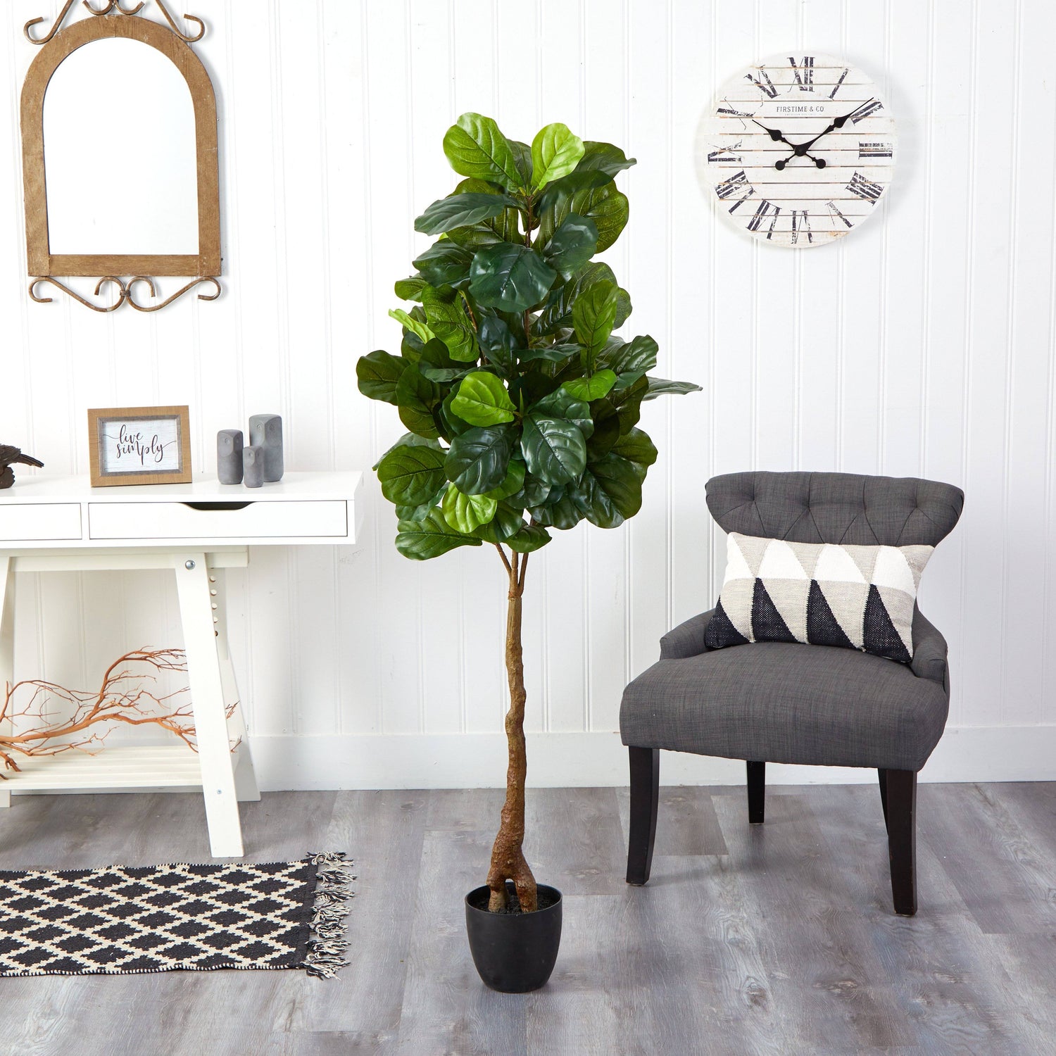 Nearly Natural Fiddle Leaf Artificial Tree In Slate Planter Artificial  Plant