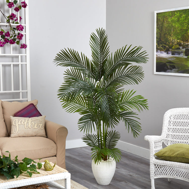 65” Areca Palm Artificial Tree in White Planter | Nearly Natural