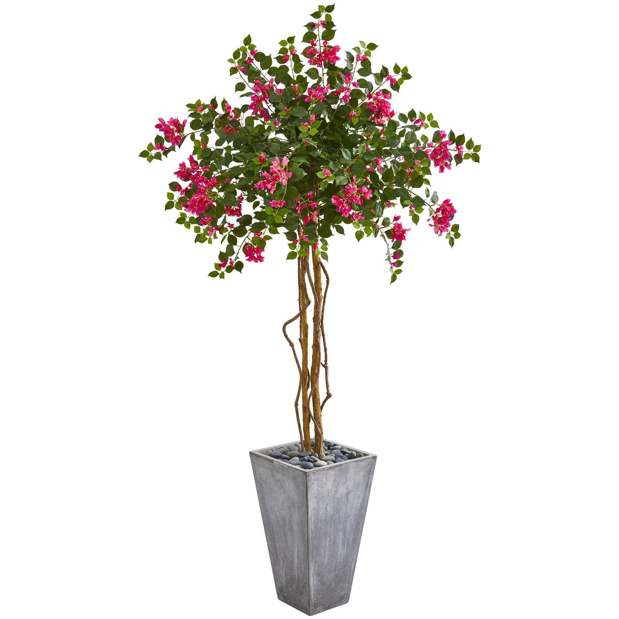 6.5’ Bougainvillea Artificial Tree in Cement Planter | Nearly Natural