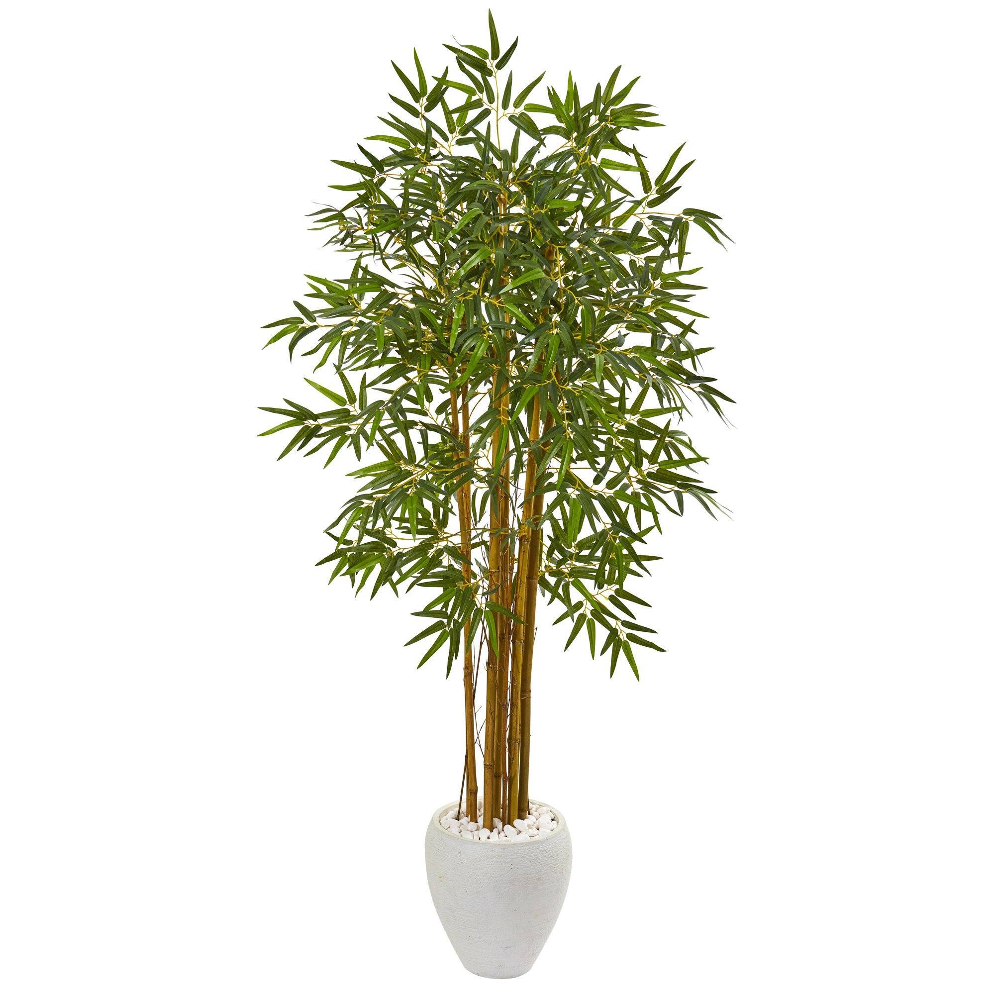 65” Multi Bambusa Bamboo Artificial Tree in White Planter | Nearly Natural