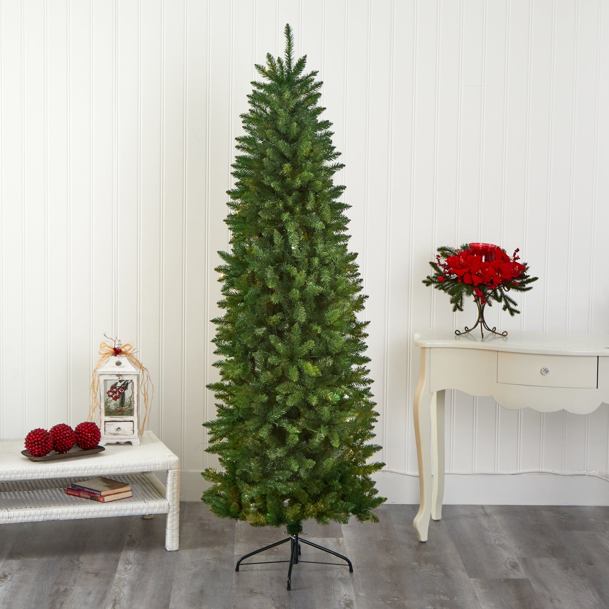 6.5 ft Green Artificial Christmas tree buy Holiday Decor Tall Thin PRE LIT