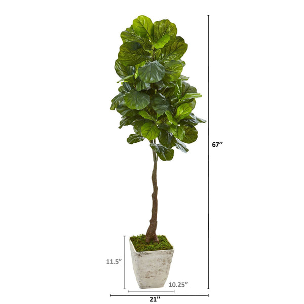 67” Fiddle Leaf Artificial Tree in Country White Planter (Real Touch ...