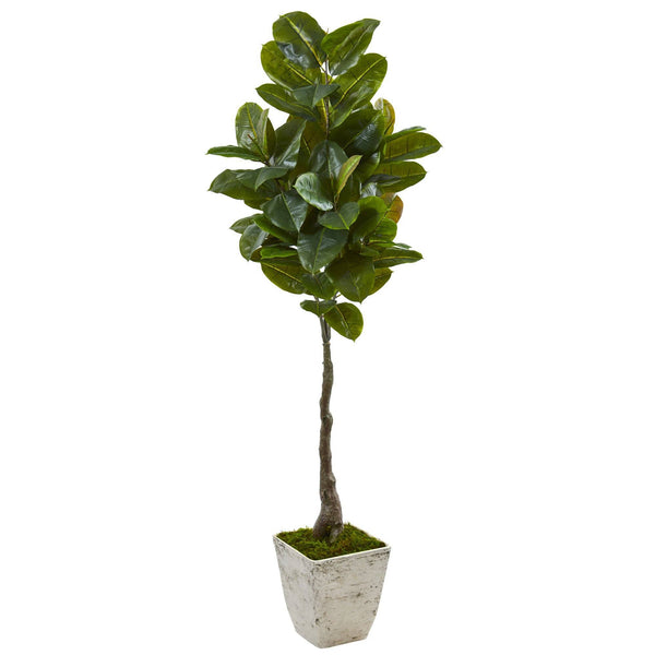 67” Rubber Leaf Artificial Tree in White Planter (Real Touch)