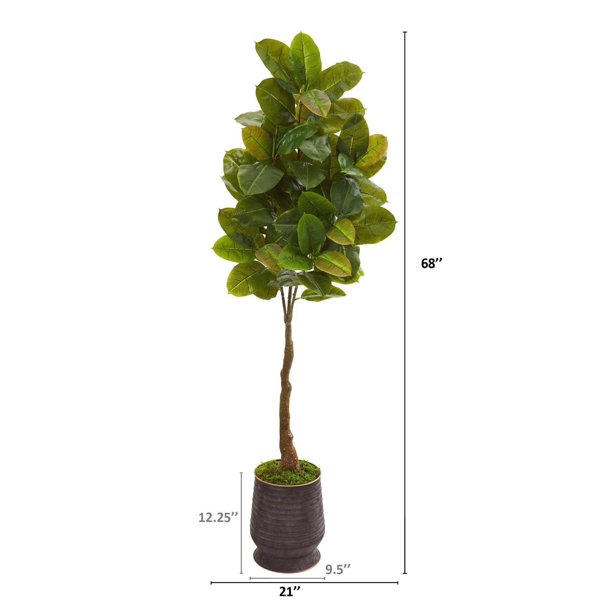 68” Rubber Leaf Artificial Tree in Ribbed Metal Planter (Real Touch ...