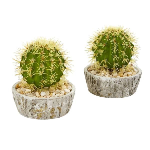 7” Cactus Artificial Plant in Weathered Planter (Set of 2)