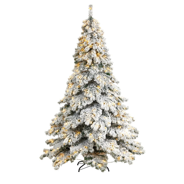 7’ Flocked Austria Fir Christmas Tree with 400 Warm White LED Lights and 1063 Bendable Branches