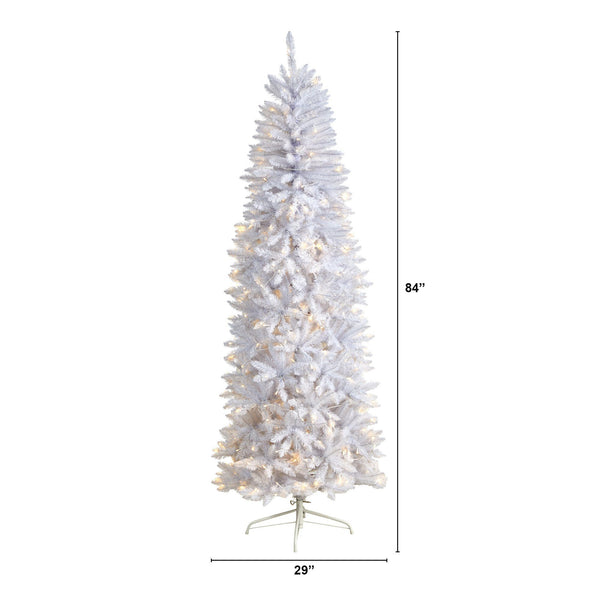 7’ Slim White Artificial Christmas Tree with 300 Warm White LED Lights and 955 Bendable Branches