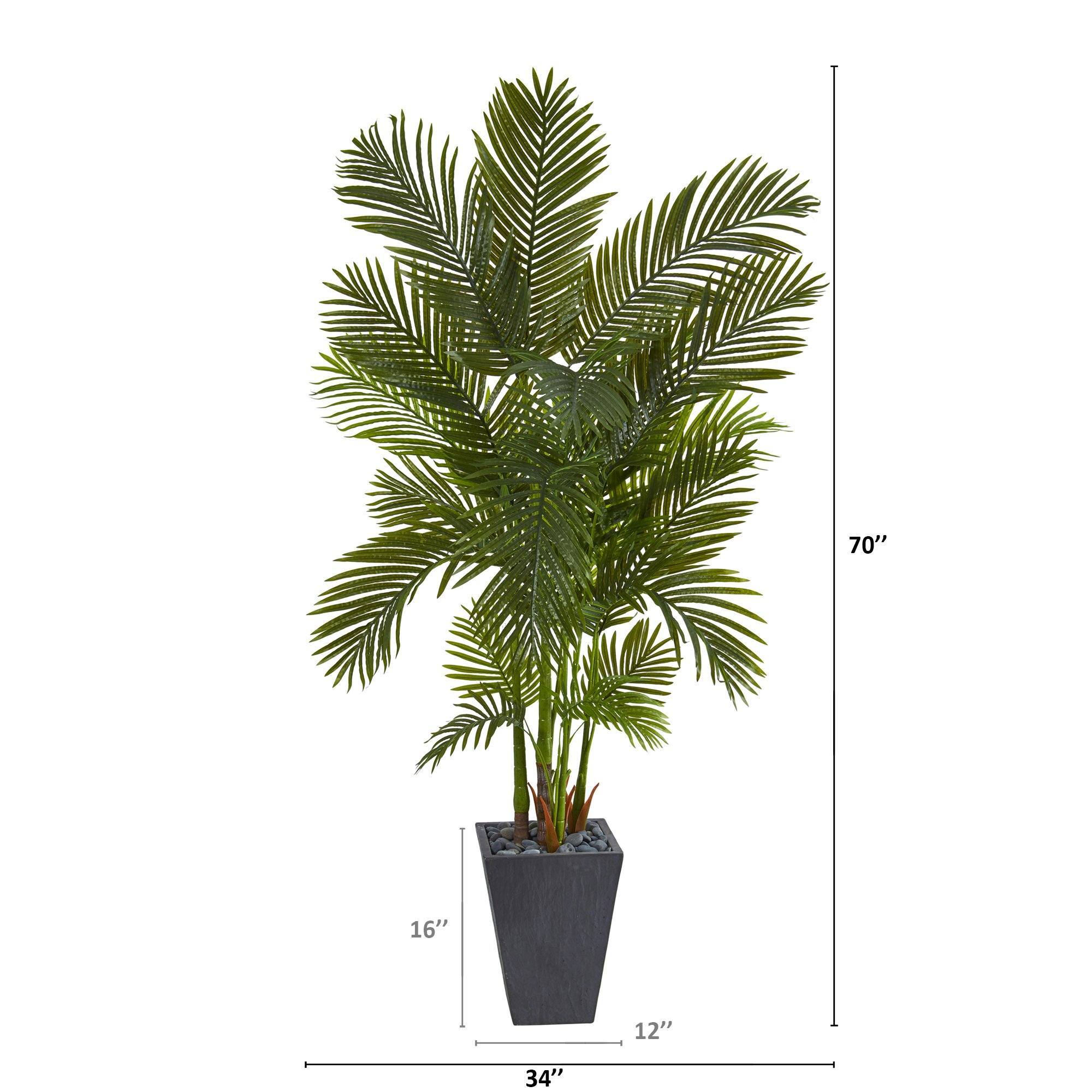 70” Areca Palm Artificial Tree in Slate Planter | Nearly Natural