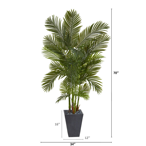 70” Areca Palm Artificial Tree in Slate Planter | Nearly Natural