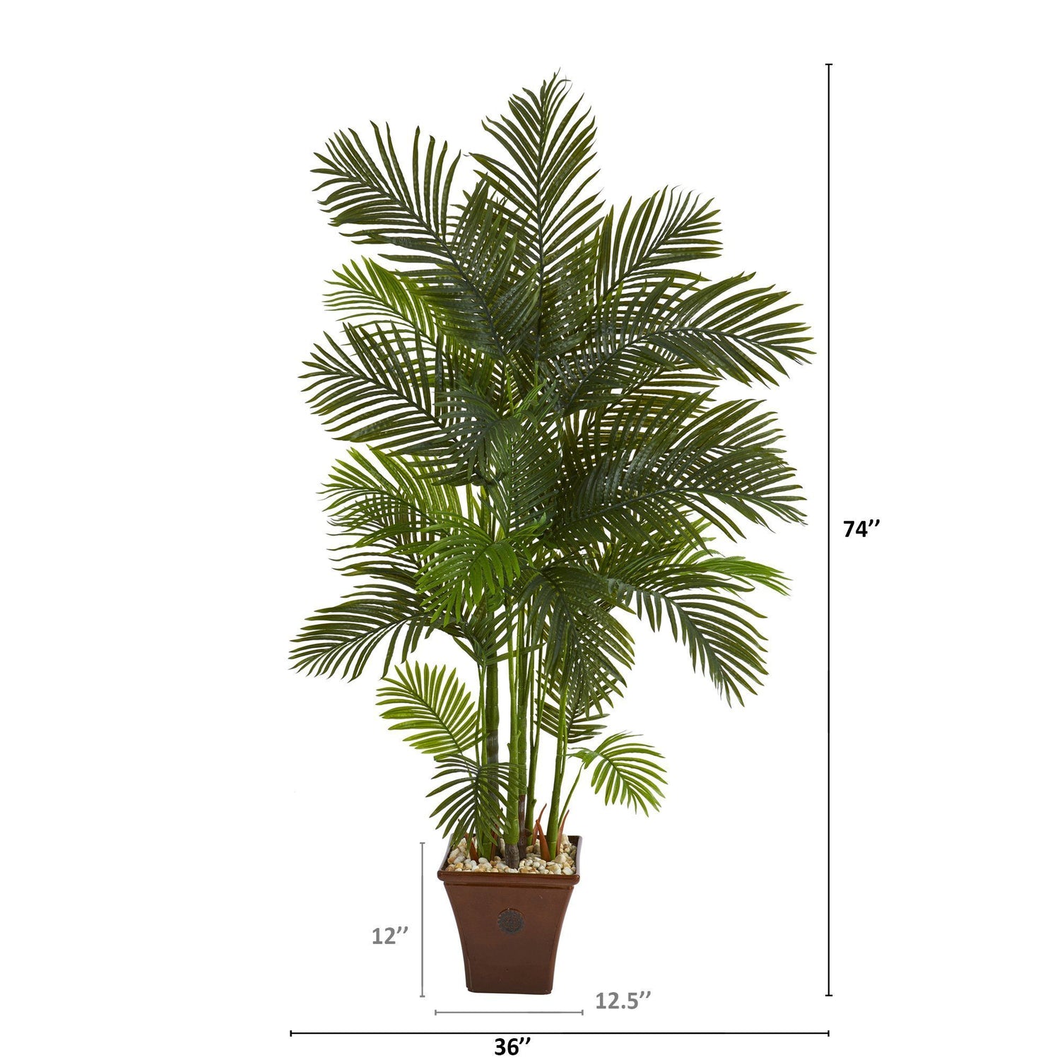 74” Areca Palm Artificial Tree in Brown Planter | Nearly Natural